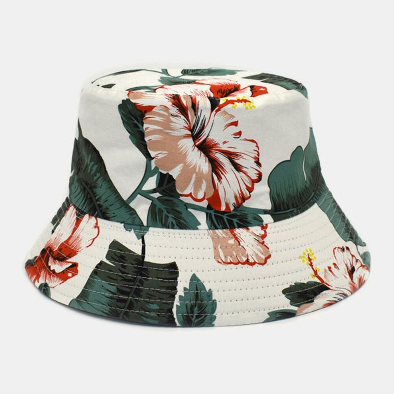 Unisex Bomuld Dobbeltsidet Bærbar Blomsterbladsmønster Udskrivning Bucket Hat