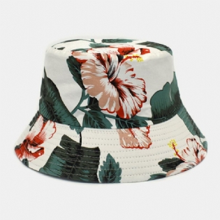 Unisex Bomuld Dobbeltsidet Bærbar Blomsterbladsmønster Udskrivning Bucket Hat