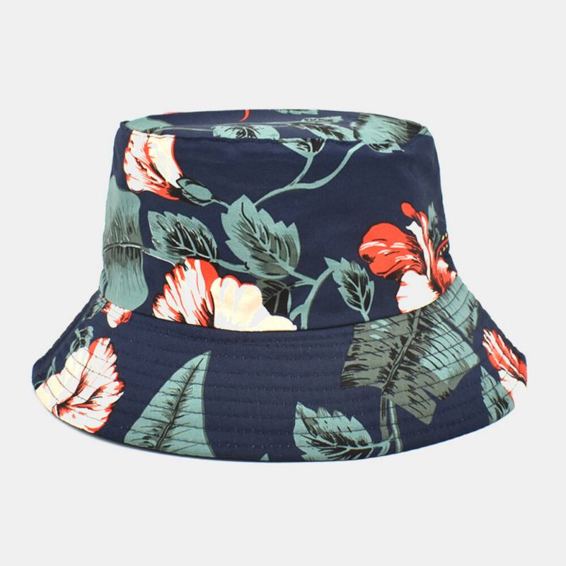 Unisex Bomuld Dobbeltsidet Bærbar Blomsterbladsmønster Udskrivning Bucket Hat