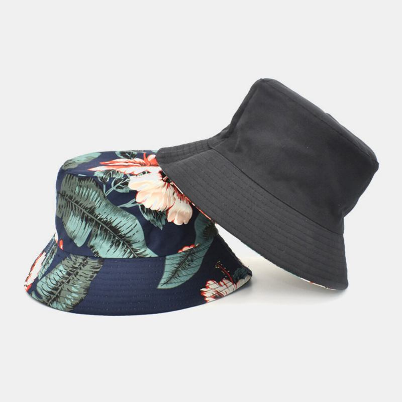 Unisex Bomuld Dobbeltsidet Bærbar Blomsterbladsmønster Udskrivning Bucket Hat