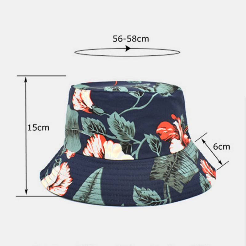 Unisex Bomuld Dobbeltsidet Bærbar Blomsterbladsmønster Udskrivning Bucket Hat