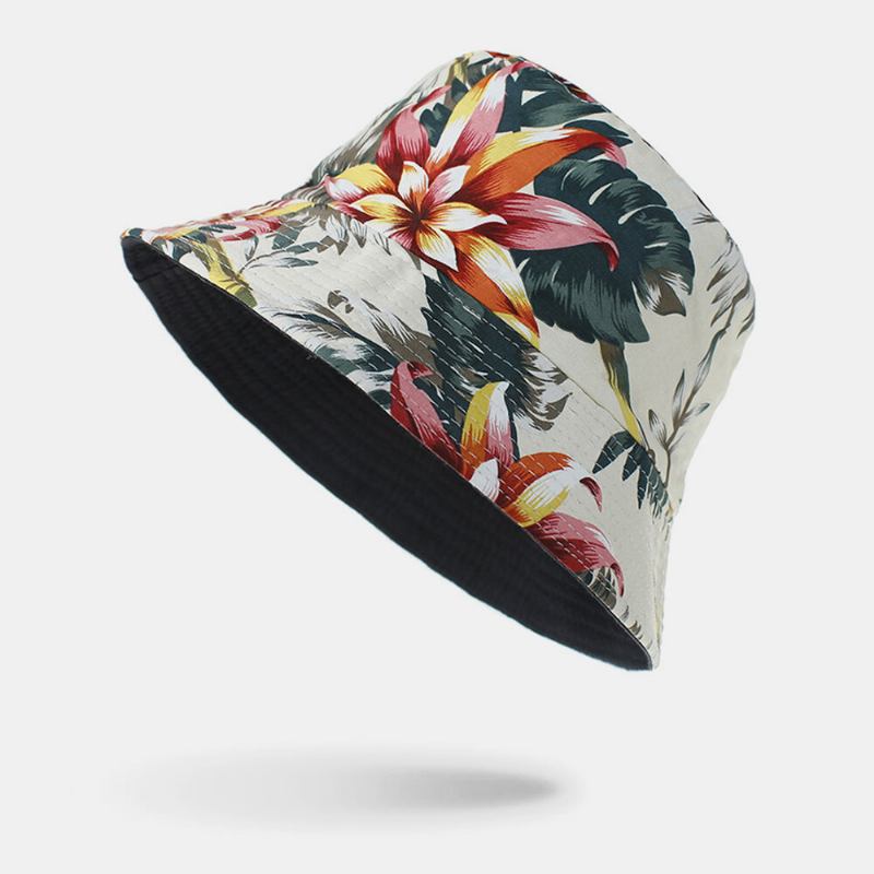 Unisex Bomuld Dobbeltsidet Bærbar Farverig Naturlig Blomstermønster Udskrivning Bucket Hat