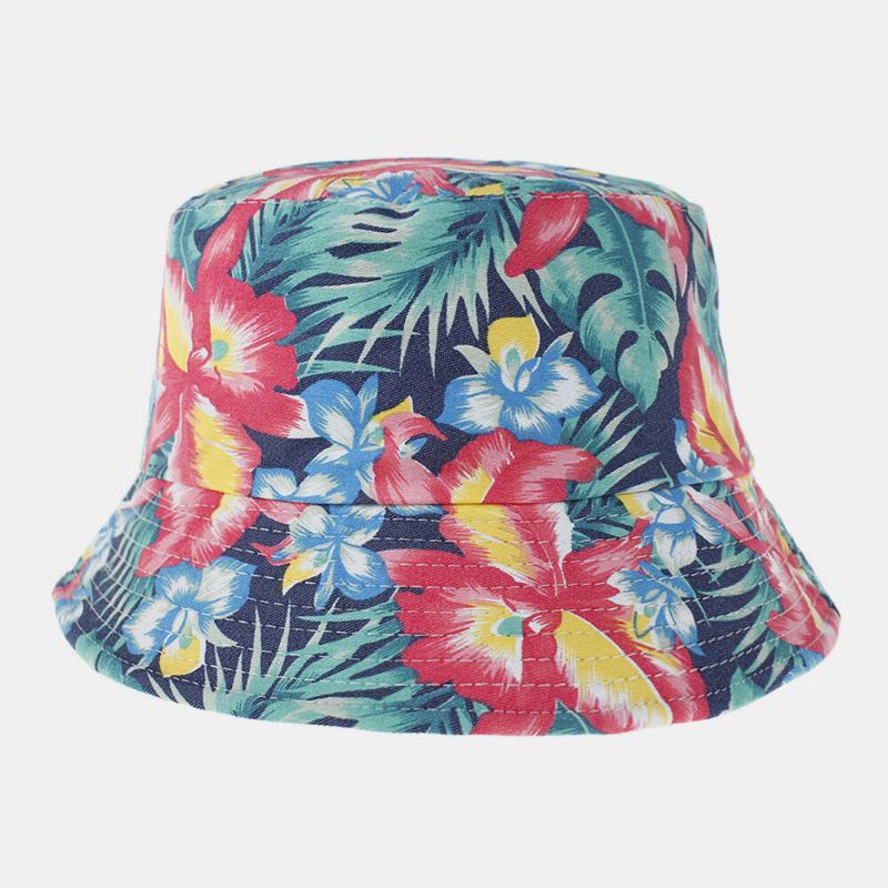 Unisex Bomuld Dobbeltsidet Bærbar Farverig Naturlig Blomstermønster Udskrivning Bucket Hat