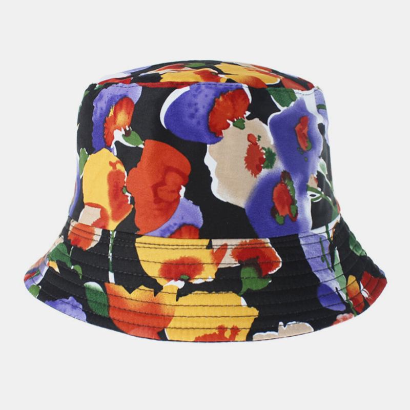 Unisex Bomuld Dobbeltsidet Bærbar Farverig Naturlig Blomstermønster Udskrivning Bucket Hat