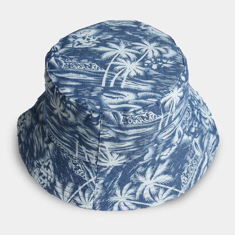 Unisex Bomuld Dobbeltsidet Overlay Kokosnøddetræ Mønster Udendørs Solskærm Bucket Hat