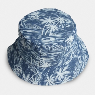 Unisex Bomuld Dobbeltsidet Overlay Kokosnøddetræ Mønster Udendørs Solskærm Bucket Hat