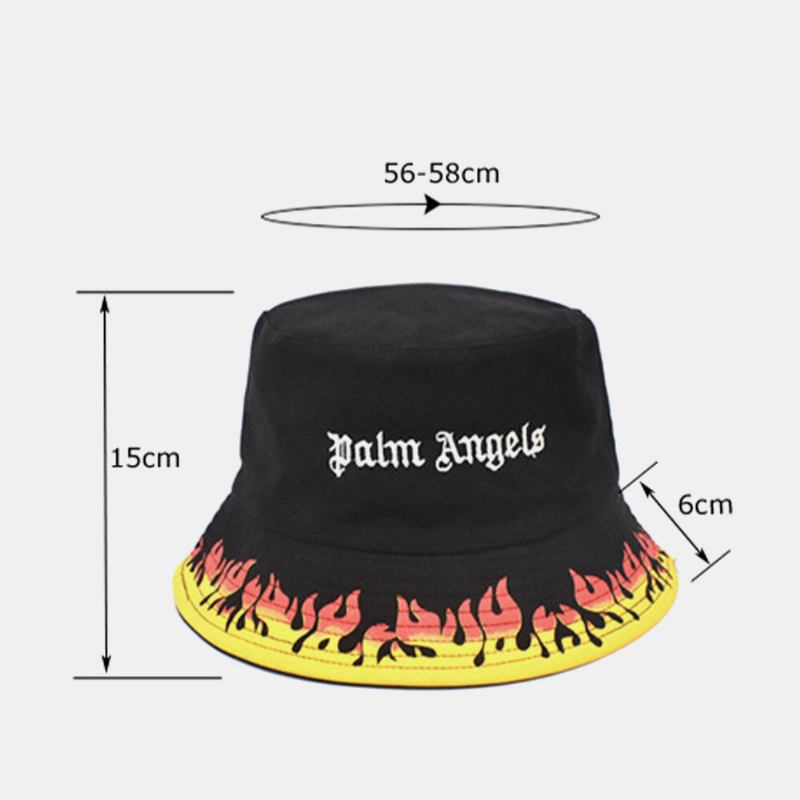 Unisex Bomuld Dobbeltsidet Slid Flammetryk Brev Broderet Bucket Huer Mode Foldbar Åndbar Solskærmshat