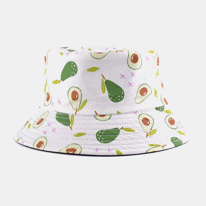 Unisex Bomuld Dobbeltsidet Tegneserie Frugtmønster Udskrivning Mode Solskygge Bucket Hat