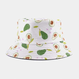 Unisex Bomuld Dobbeltsidet Tegneserie Frugtmønster Udskrivning Mode Solskygge Bucket Hat