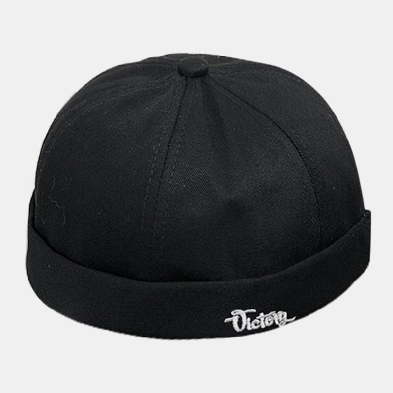 Unisex Bomuld Ensfarvet Brevbroderi Gade Hip-hop Brimløs Beanie Landlord Kasket Skull Cap