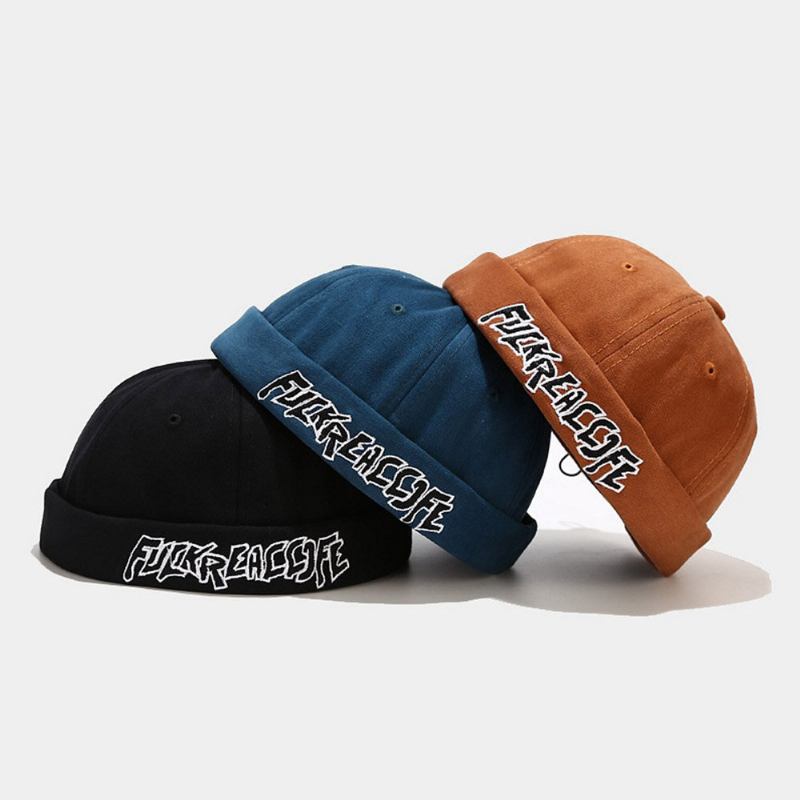 Unisex Bomuld Ensfarvet Brevbroderi Justerbar Snøre Alsidig Beanie Beanie Udlejer Kasket Skull Cap