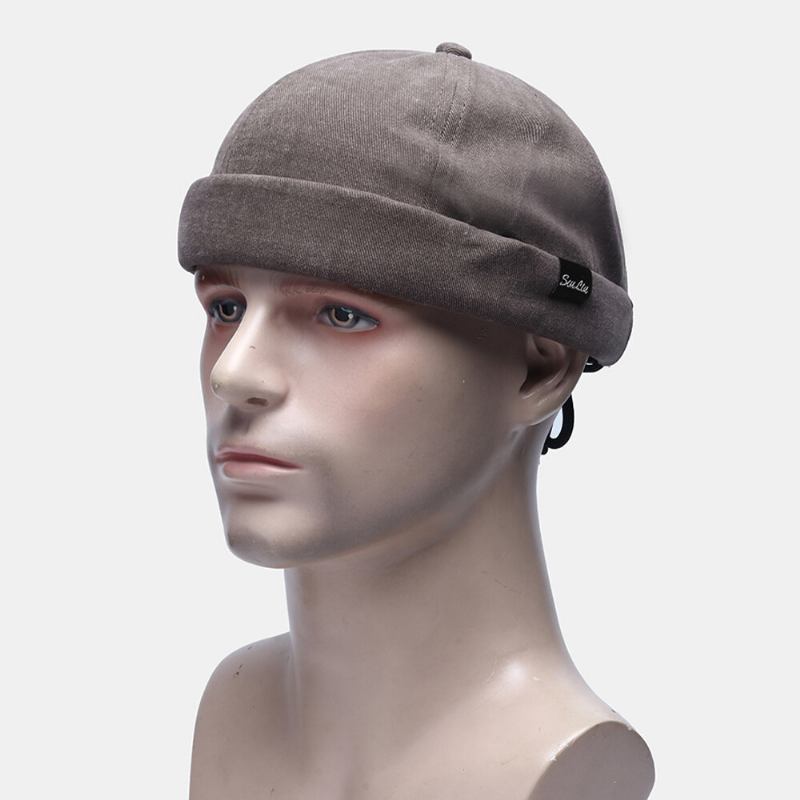 Unisex Bomuld Ensfarvet Mode Hip-hop Stil Personlighed Justering Af Reb Udlejer Kasket Brændeløs Beanie Skull Cap