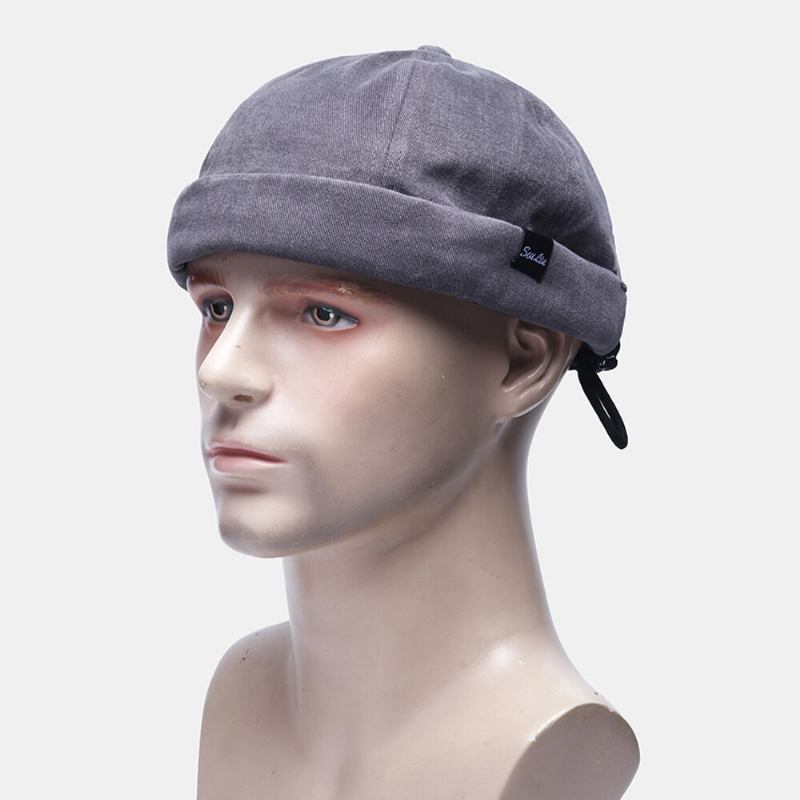 Unisex Bomuld Ensfarvet Mode Hip-hop Stil Personlighed Justering Af Reb Udlejer Kasket Brændeløs Beanie Skull Cap