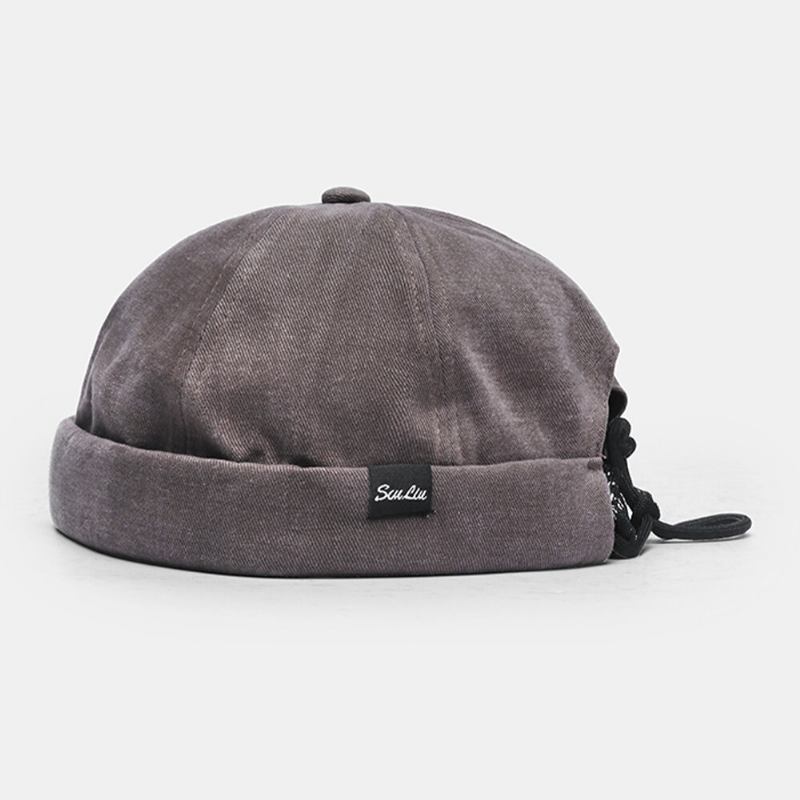 Unisex Bomuld Ensfarvet Mode Hip-hop Stil Personlighed Justering Af Reb Udlejer Kasket Brændeløs Beanie Skull Cap