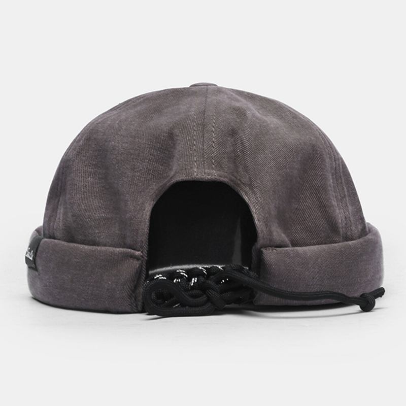 Unisex Bomuld Ensfarvet Mode Hip-hop Stil Personlighed Justering Af Reb Udlejer Kasket Brændeløs Beanie Skull Cap