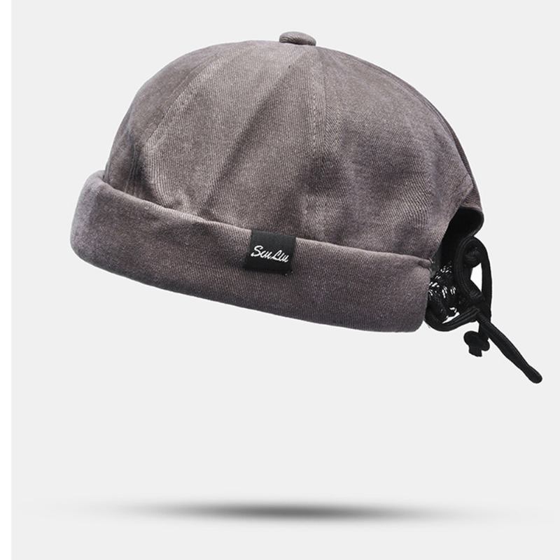 Unisex Bomuld Ensfarvet Mode Hip-hop Stil Personlighed Justering Af Reb Udlejer Kasket Brændeløs Beanie Skull Cap