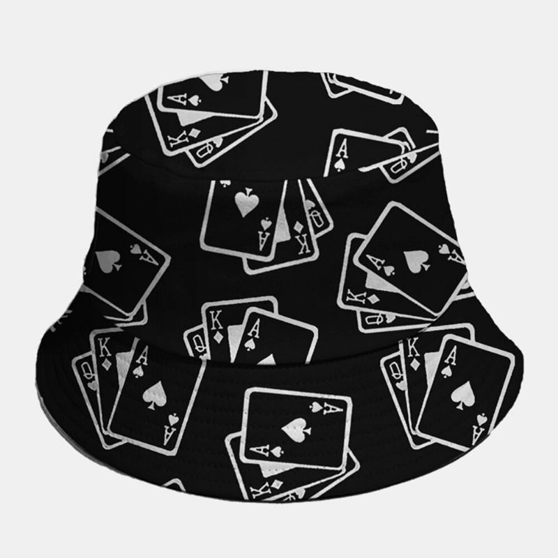 Unisex Bomuld Ensfarvet Poker Billede Element Mode Casual Bucket Hat