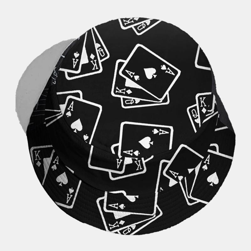 Unisex Bomuld Ensfarvet Poker Billede Element Mode Casual Bucket Hat