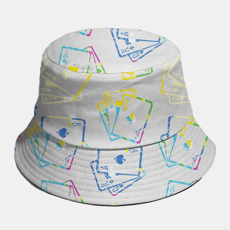 Unisex Bomuld Ensfarvet Poker Billede Element Mode Casual Bucket Hat