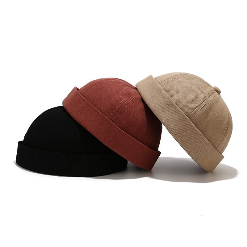 Unisex Bomuld Ensfarvet Trendy Simpel All-match Justerbar Brimless Beanie Udlejer Kasketter Skull Caps