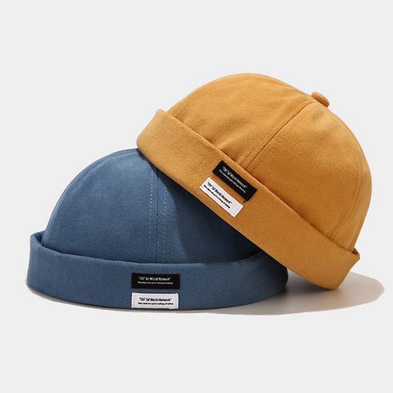 Unisex Bomuld I Ensfarvede Bogstaver Stoflabel Alle Matchende Skyllefri Beanie Landlord Kasket Skull Cap