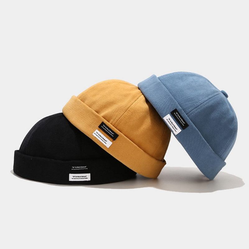 Unisex Bomuld I Ensfarvede Bogstaver Stoflabel Alle Matchende Skyllefri Beanie Landlord Kasket Skull Cap