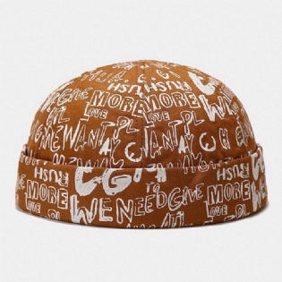 Unisex Bomuld Overlay Bogstaver Graffiti Print Trendy All-match Brimless Beanie Landlord Kasketter Skull Caps