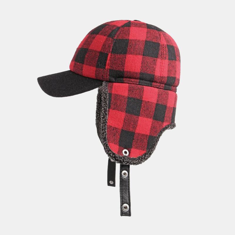 Unisex Bomuld Plus Fløjl Tyk Plaid Baseballkasket Efterår Vinter Ørebeskyttelse Øreværn Vindtæt Varm Hat