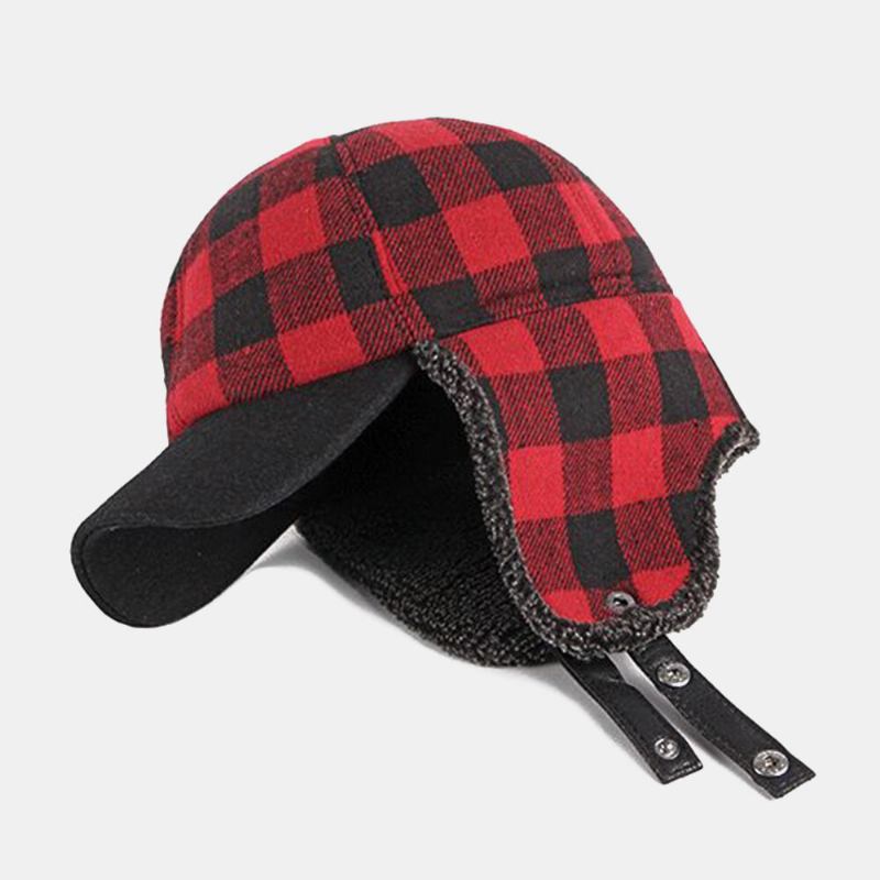 Unisex Bomuld Plus Fløjl Tyk Plaid Baseballkasket Efterår Vinter Ørebeskyttelse Øreværn Vindtæt Varm Hat