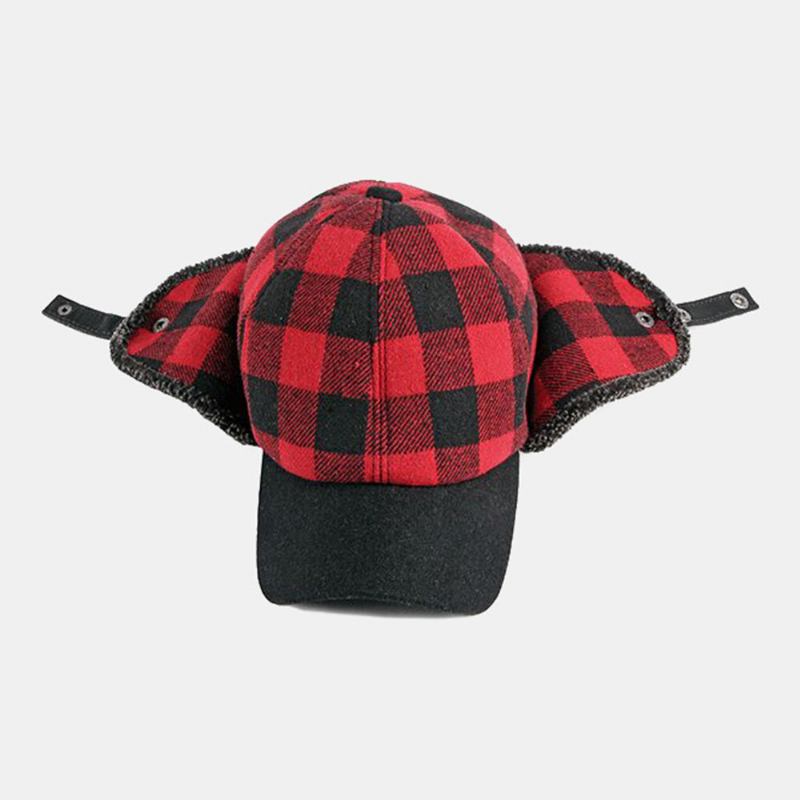 Unisex Bomuld Plus Fløjl Tyk Plaid Baseballkasket Efterår Vinter Ørebeskyttelse Øreværn Vindtæt Varm Hat