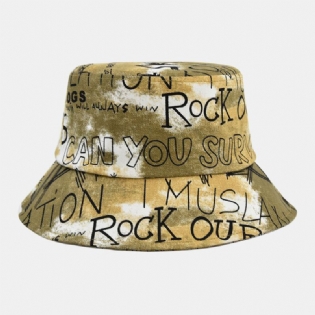 Unisex Bomuld Tie-dye Brev Graffiti Mønster Tryk Stor Skygge Solskærm Bucket Hat