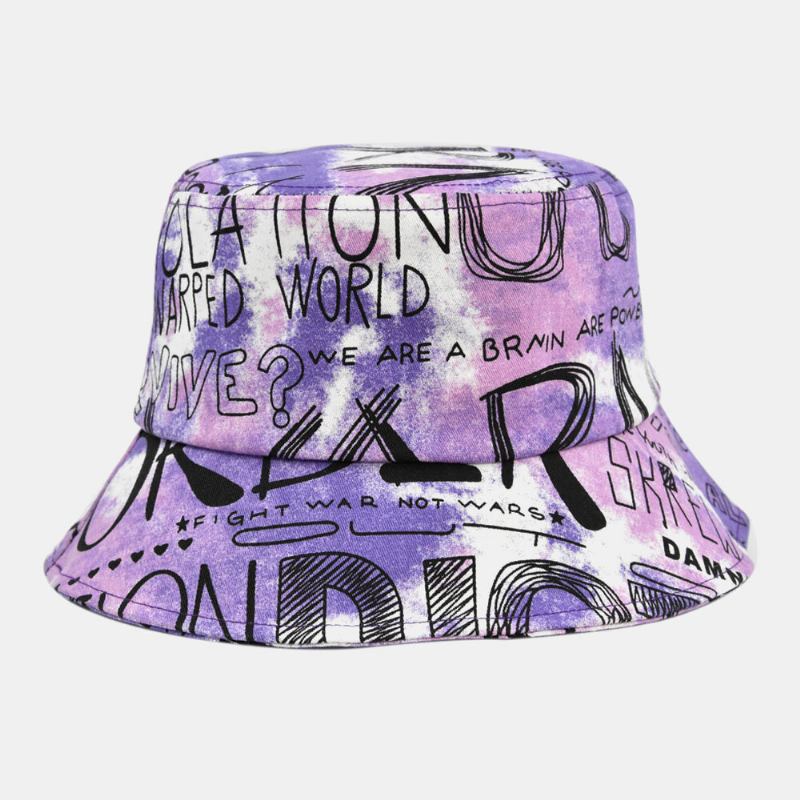 Unisex Bomuld Tie-dye Brev Graffiti Mønster Tryk Stor Skygge Solskærm Bucket Hat