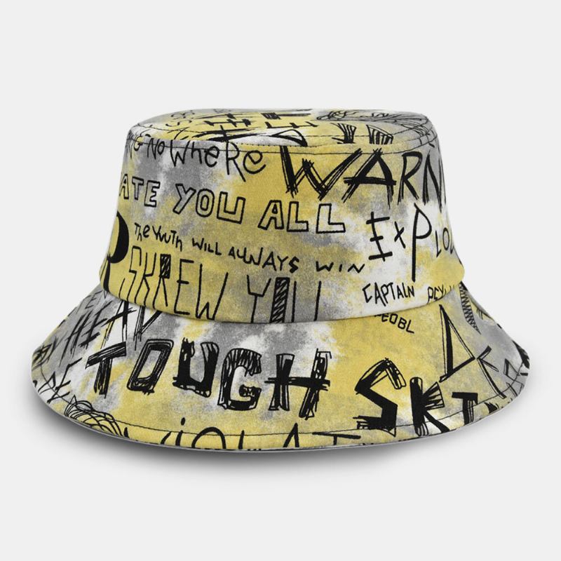 Unisex Bomuld Tie-dye Brev Graffiti Mønster Tryk Stor Skygge Solskærm Bucket Hat