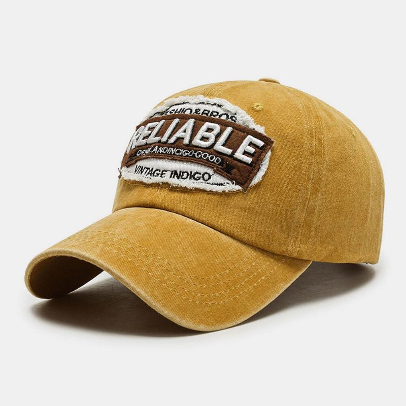 Unisex Bomuld Vasket Retro Patch Brev Broderi Baseball Kasket Kuppel Buet Kant Udendørs Solcreme Hat