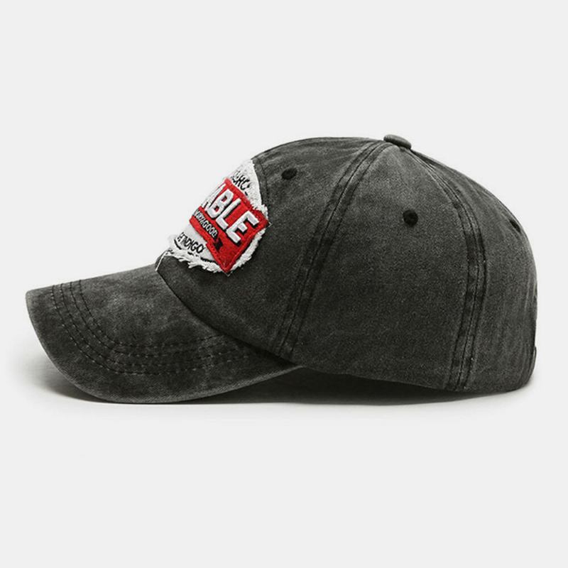 Unisex Bomuld Vasket Retro Patch Brev Broderi Baseball Kasket Kuppel Buet Kant Udendørs Solcreme Hat