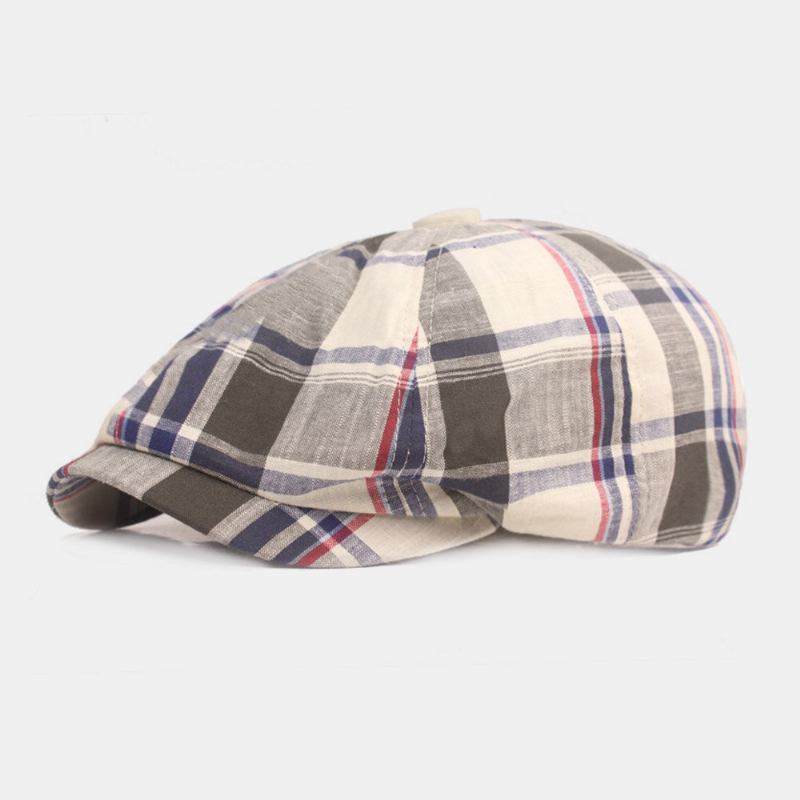 Unisex Bomuldsbaseret Kasket Plaidmønster Casual Retro Solsejl Newsboy Huer Forward Kasket Octagonal Hat