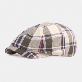 Unisex Bomuldsbaseret Kasket Plaidmønster Casual Retro Solsejl Newsboy Huer Forward Kasket Octagonal Hat