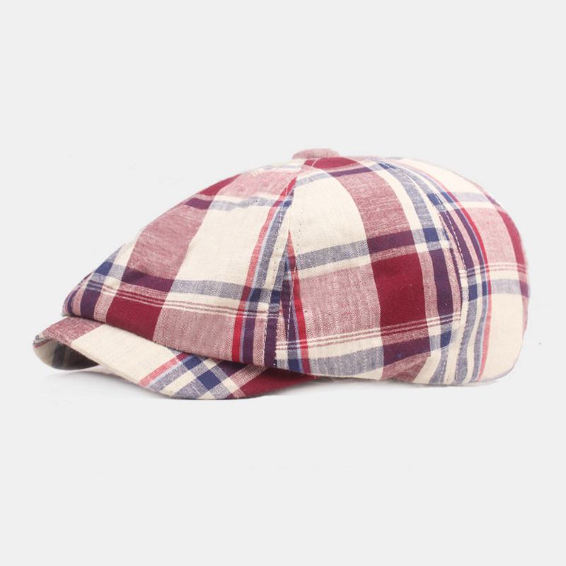 Unisex Bomuldsbaseret Kasket Plaidmønster Casual Retro Solsejl Newsboy Huer Forward Kasket Octagonal Hat