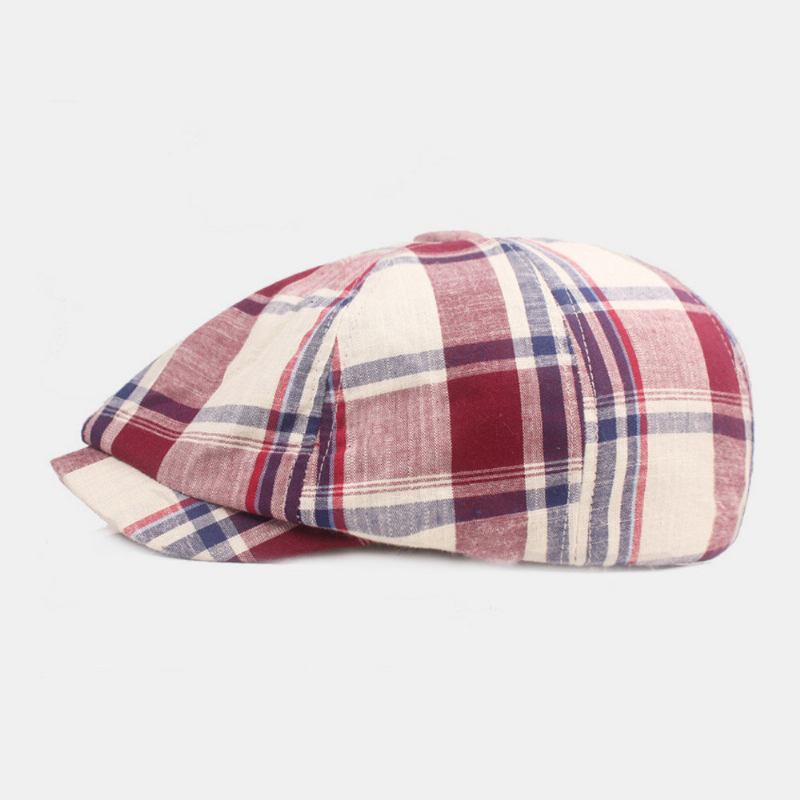 Unisex Bomuldsbaseret Kasket Plaidmønster Casual Retro Solsejl Newsboy Huer Forward Kasket Octagonal Hat