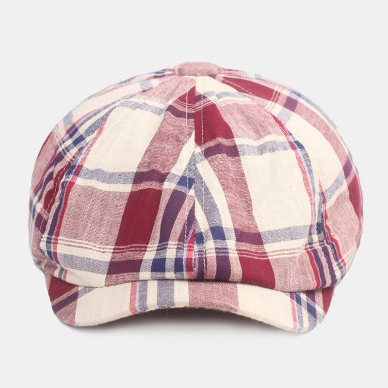 Unisex Bomuldsbaseret Kasket Plaidmønster Casual Retro Solsejl Newsboy Huer Forward Kasket Octagonal Hat