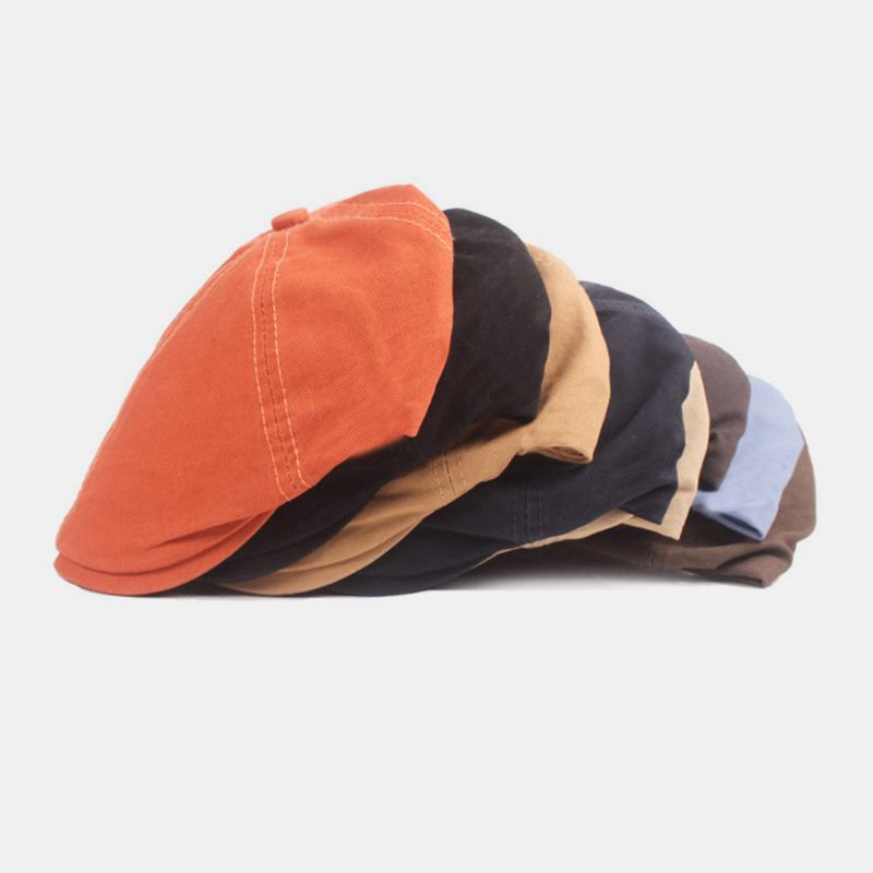 Unisex Bomuldsbaskerhat Ensfarvet Retro Justerbar Solsejl Newsboy Huer Malerhat Octagonal Hat