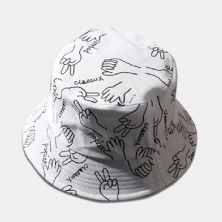 Unisex Bomuldsbogstaver Stregtegning Gestik Graffiti Mode Solskygge Bucket Hat