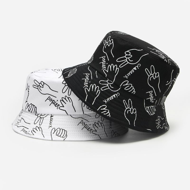 Unisex Bomuldsbogstaver Stregtegning Gestik Graffiti Mode Solskygge Bucket Hat