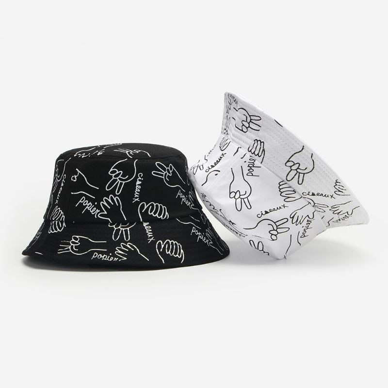 Unisex Bomuldsbogstaver Stregtegning Gestik Graffiti Mode Solskygge Bucket Hat