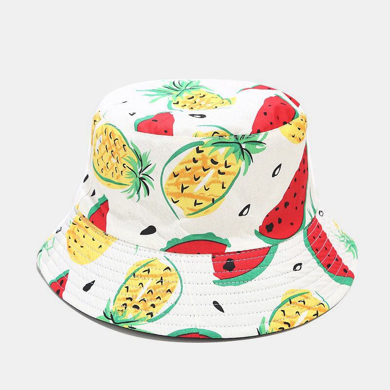 Unisex Bomuldsfrugtmønster Vandmelon Ananas Trykt Dobbeltsidet Bærbar Fashion Bucket Hat