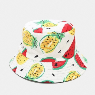 Unisex Bomuldsfrugtmønster Vandmelon Ananas Trykt Dobbeltsidet Bærbar Fashion Bucket Hat