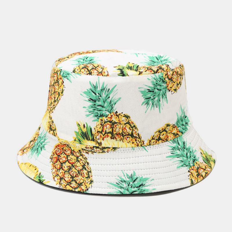 Unisex Bomuldsfrugtmønster Vandmelon Ananas Trykt Dobbeltsidet Bærbar Fashion Bucket Hat