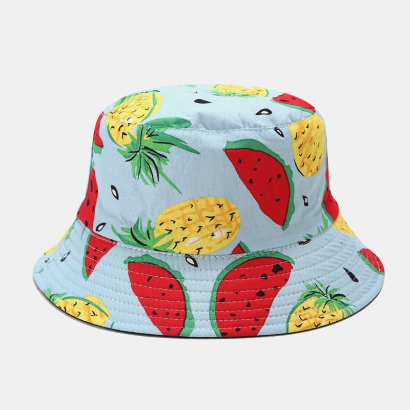 Unisex Bomuldsfrugtmønster Vandmelon Ananas Trykt Dobbeltsidet Bærbar Fashion Bucket Hat