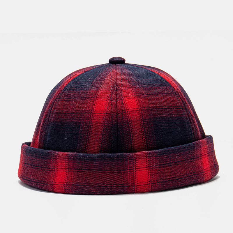 Unisex Bomuldsgradient Plaid Mønster Nitte Vild Solskærmshat Uden Brimless Beanie Udlejer Kasket Kasket