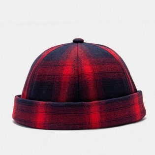 Unisex Bomuldsgradient Plaid Mønster Nitte Vild Solskærmshat Uden Brimless Beanie Udlejer Kasket Kasket